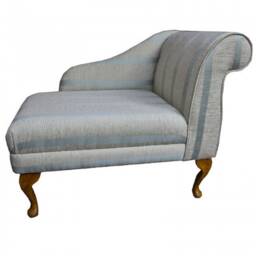 Handmade Compact Chaise Longue Duck Egg Blue Striped Fabric, Queen Anne Legs - thumbnail 2