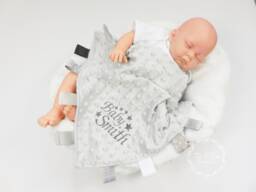 Personalised Newborn Comfort Blanket Taggy Ribbon, Gift, Baby Newborn, Babyshower Christening Comforter