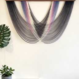 Small Black & Pink Rainbow Fiber Art Wall Hanging, Dyed Wool Yarn Tapestry - thumbnail 3