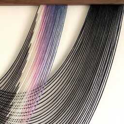 Small Black & Pink Rainbow Fiber Art Wall Hanging, Dyed Wool Yarn Tapestry - thumbnail 4