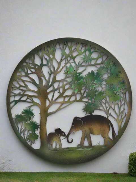 Handmade Peeling Tree Of Life Elephant Father & Son Wall Art Indoors/Outdoors 60cmwall Plaque, Powder Coated Steel , Indoor/Outdoor - image 1