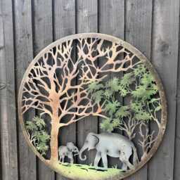 Handmade Peeling Tree Of Life Elephant Father & Son Wall Art Indoors/Outdoors 60cmwall Plaque, Powder Coated Steel , Indoor/Outdoor - thumbnail 3
