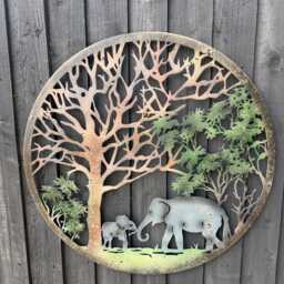 Handmade Peeling Tree Of Life Elephant Father & Son Wall Art Indoors/Outdoors 60cmwall Plaque, Powder Coated Steel , Indoor/Outdoor - thumbnail 2
