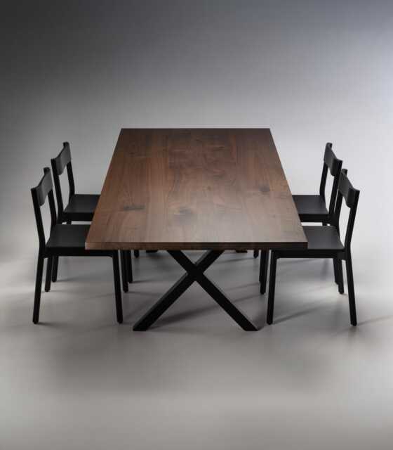 "Dining Table, Solid Walnut Wood, Black Steel Base - ""Cross" - image 1
