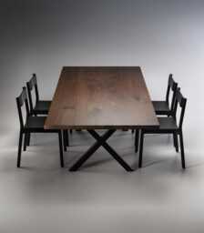 "Dining Table, Solid Walnut Wood, Black Steel Base - ""Cross"