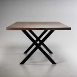 "Dining Table, Solid Walnut Wood, Black Steel Base - ""Cross" - thumbnail 2