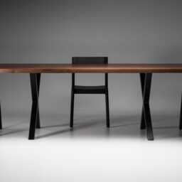 "Dining Table, Solid Walnut Wood, Black Steel Base - ""Cross" - thumbnail 3