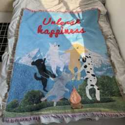 Dancing Dogs Woven Blanket, Unleash Happiness Tapestry, Around Campfire Throw, Cute Dog Lover Gift, Mountain Wall Hanging - thumbnail 2