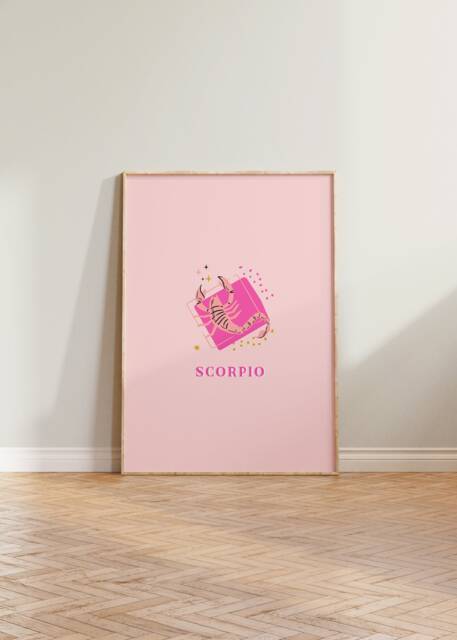 Scorpio Print, Art Zodiac Astrology Poster, Star Sign Wall Art, Dorm Pink Gift, Decor - image 1