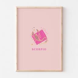 Scorpio Print, Art Zodiac Astrology Poster, Star Sign Wall Art, Dorm Pink Gift, Decor - thumbnail 2