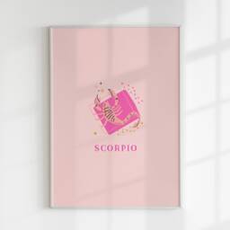 Scorpio Print, Art Zodiac Astrology Poster, Star Sign Wall Art, Dorm Pink Gift, Decor - thumbnail 3