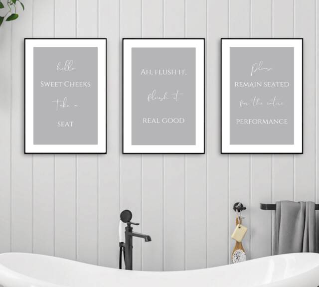 Bathroom Prints, Grey Print, Wall Art, Toilet Prints, Funny Quote, Decor, Poster, Unframed - image 1