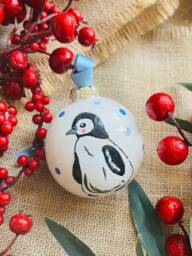 Baby Penguin Small Bauble, Hand Painted, Christmas Tree Decoration, Hanging Ornament - thumbnail 1