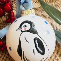 Baby Penguin Small Bauble, Hand Painted, Christmas Tree Decoration, Hanging Ornament - thumbnail 2