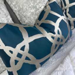 Fascino Teal Cushion Cover, Luxurious Throw Pillow Cover For Sofa/Bed, Luxury Home Decor - Bedroom , Designer Fabric, Size 12x20 - thumbnail 2