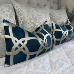 Fascino Teal Cushion Cover, Luxurious Throw Pillow Cover For Sofa/Bed, Luxury Home Decor - Bedroom , Designer Fabric, Size 12x20 - thumbnail 1
