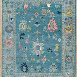 Aqua Teal Oushak Rug, Colorful Floral Wool Carpet, 8x10 Ar_3058 - thumbnail 3