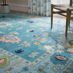 Aqua Teal Oushak Rug, Colorful Floral Wool Carpet, 8x10 Ar_3058 - thumbnail 2