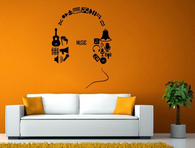 Headphones Music Tools Play Pause Speakers Studio Sound Design Room Wall Sticker Decal Vinyl Mural Decor Art L2452 - image 1