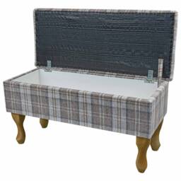 Handmade Plaid Storage Ottoman Stool Lana Latte Tartan Fabric - thumbnail 2