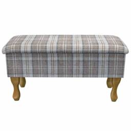 Handmade Plaid Storage Ottoman Stool Lana Latte Tartan Fabric - thumbnail 3