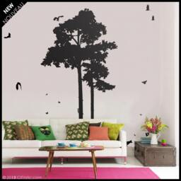 Pine Tree Forest Wall Decal - Owls, Birds, Squirrels, Fox, Hare - thumbnail 2
