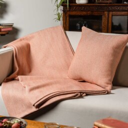 Faux Wool Linen Blend Herringbone Xl Rectangular Cushion in Burnt Orange. Traditional Linen-Mix Effect Fabric. 23X15 - thumbnail 4
