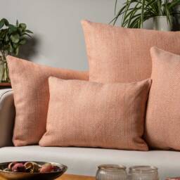 Faux Wool Linen Blend Herringbone Xl Rectangular Cushion in Burnt Orange. Traditional Linen-Mix Effect Fabric. 23X15 - thumbnail 3