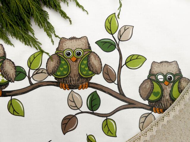 Owl Christmas Tree Skirt Decor Woodland Swedish Fabric Scandinavian - image 1