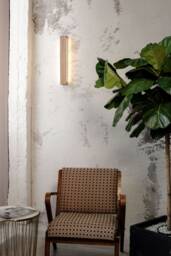 Handcrafted Linear Wood Wall Sconce Modern Led Plug-In Lamp For Bedroom, Living Room & Bathroom - thumbnail 1