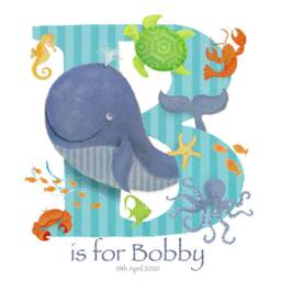 Sea Life Letter Art Print Children Kids Baby Boy Initial Illustration Fish Aquarium Blue Nursery Picture Personalised Christening Name Frame - thumbnail 3
