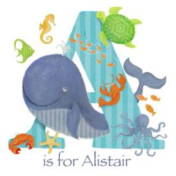 Sea Life Letter Art Print Children Kids Baby Boy Initial Illustration Fish Aquarium Blue Nursery Picture Personalised Christening Name Frame - thumbnail 2