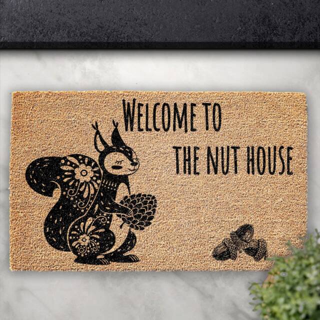 Squirrel Welcome Coir Doormat - Woodland Animal Front Door Rug - image 1