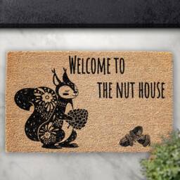 Squirrel Welcome Coir Doormat - Woodland Animal Front Door Rug - thumbnail 1