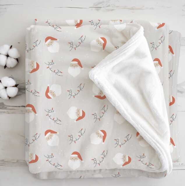 Christmas - Santa & Lights, Sherpa Fleece Blanket, Decor, Kids Bedding, Blankets, Children's Room, Grey Festive, Blanket - image 1