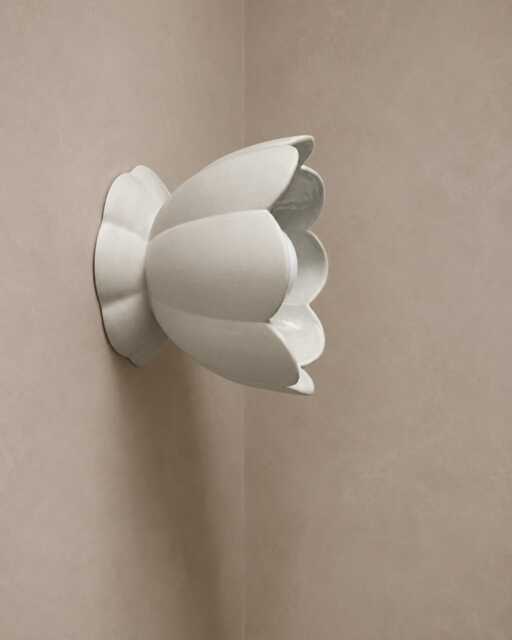 Small Vallea - Ceramic Flush Mount Wall Sconce Handmade Minimalist Flower Light Fixture in Bone White - image 1