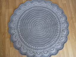 Handmade Chunky Crochet Cotton Rug, Cream Round Nursery Rug - thumbnail 1