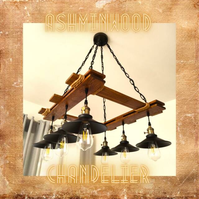 Rustic Light Fixture - Ceiling Pendant Lighting Industrial Wood Chandelier Farmhouse Kitchen Lamp - image 1