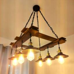Rustic Light Fixture - Ceiling Pendant Lighting Industrial Wood Chandelier Farmhouse Kitchen Lamp - thumbnail 3