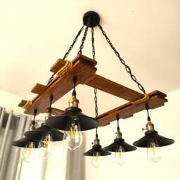 Rustic Light Fixture - Ceiling Pendant Lighting Industrial Wood Chandelier Farmhouse Kitchen Lamp - thumbnail 2