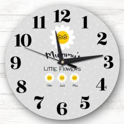 Mummy's Little Flowers Grey Or Mother's Day Gift For Mum Personalised Clock - thumbnail 1