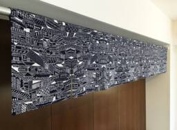 City Sky Line Window Valence, Indigo Blue Noren Curtain, Japanese Order Made, Restaurant Shop Wall Tapestry