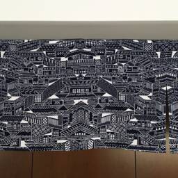 City Sky Line Window Valence, Indigo Blue Noren Curtain, Japanese Order Made, Restaurant Shop Wall Tapestry - thumbnail 4