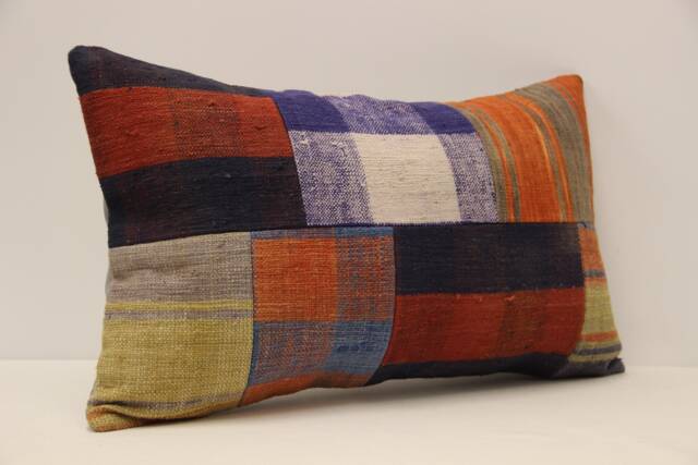 Turkish Kilim Pillow Patchwork Throw Pillow Accent Sofa Lumbar Covers 12X20 in - 30 X 50 cm 4Oef-1031 - image 1