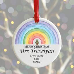 Teacher Christmas Ornament, Personalised Rainbow Bauble, Thank You Xmas Gift - thumbnail 1