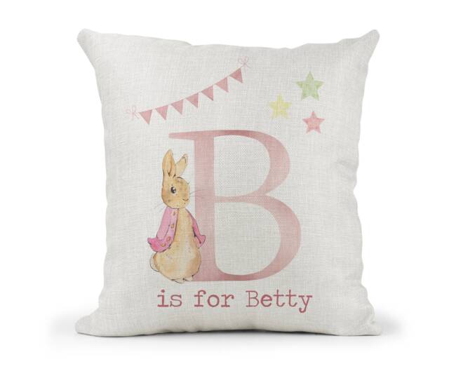Personalised Peter Rabbit Flopsy Cushiongirls Pink Letter Giftbedroom Decordaughtergranddaughtergoddaughter - image 1