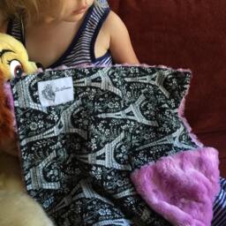 "Black & Lavender Eiffel Tower Mini Paris Themed Baby Blanket, ""Tina's Journey" - thumbnail 3