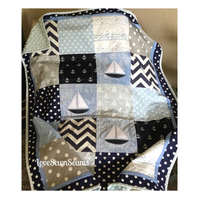 Sailboat Quilt/Nautical Throw Quilt/Ocean Blue Sail Away - image 1
