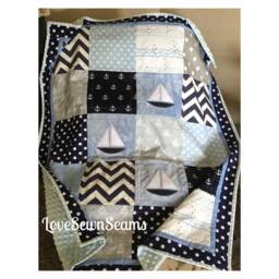 Sailboat Quilt/Nautical Throw Quilt/Ocean Blue Sail Away - thumbnail 2