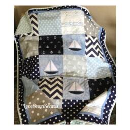 Sailboat Quilt/Nautical Throw Quilt/Ocean Blue Sail Away - thumbnail 1